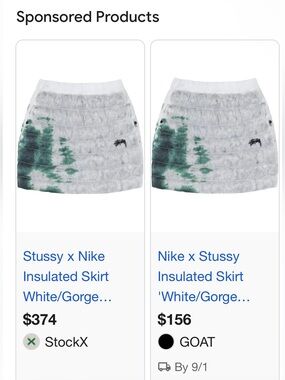 Nike x Stussy White Puffer Mini Skirt with Green Tie-Dye Accent: Size M